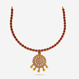 Silver Temple Religious <b>Necklace</b> 180958 Gold Plated Alloy Beads Chains Floral & Number Shape with <b>Ruby</b> Diamond for Wedding Party - Product Image 1
