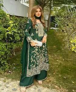 ชุดคอตตอนผ้า Georgette ปักลายลำดับด้านบนด้านล่าง dupatta ผ้าคอตตอนแฟนซีชุดแต่งงานราคาพิเศษ - Product Image 1