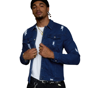 Mens Autumn Washed Distressed Denim <b>Jacket</b> 100% Cotton Button Front Long Sleeve Casual <b>Trucker</b> Breathable Windproof Quick Dry - Product Image 1