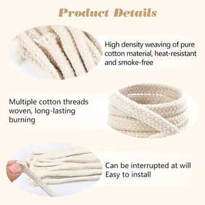 Mèches de bougie en coton Différents diamètres de mèche Service OEM/ODM offert Gamme de tailles 3 mm Matériaux de fabrication de bougies - Product Image 4