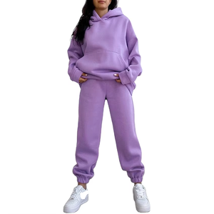 OEM Custom Leisure Sports Two Piece Hoodie Suit Set Women's Hooded Pocket Sweatpants <b>Loose</b> Thick Women <b>Jogger</b> hOODIES - Product Image 1