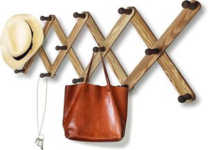 Expandable Wooden Coat <b>Rack</b> Hanger Accordion Wall Mounted Pine Wood Hooks Handmade Vintage Expanding for Hats Bags & Rooms - Product Image 3