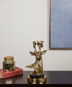 Accessoire de table en métal à tête de cerf doré fabriqué à la main avec bougeoir pour la décoration de Noël à la maison - Product Image 6