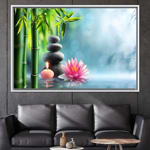 Lienzo impreso: Loto, Bambú, Vela - Arte de pared costero, lienzo con marco blanco - Product Image 1