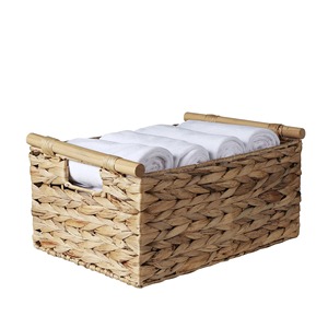 Cesta Rectangular de Jacinto de Agua Tejida a Mano con Asas de Madera, Cesta de Almacenamiento Hecha a Mano, Ecológica, Hecha en Vietnam - Product Image 1