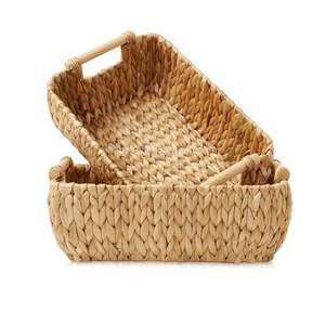 Juegos de cestas de almacenamiento ovaladas más vendidas, madera de Jacinto con asas de acero inoxidable, organizadores de contenedores de anidación tejidos, venta al por mayor - Product Image 3