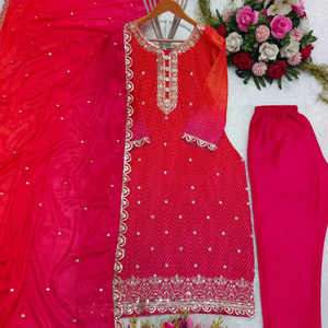 Beautiful <b>Wedding</b> Wear Pure Cinon Print <b>Top</b>-Pent and Dupatta - Product Image 1