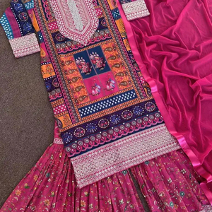 ชอลิพิมพ์ลาย Georgette หนักแฟนซีสุดพิเศษพร้อมสาราราและดูปัตตานัวเนียคุณภาพระดับพรีเมียมในราคาขายส่ง - Product Image 1