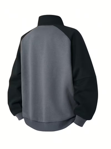 Men's Casual Streetwear Hoodie with Half-<b>Zip</b> Front Contrast Color Block & Stand Collar Design Versatile Regular Fit Sweatshirt - Product Image 2