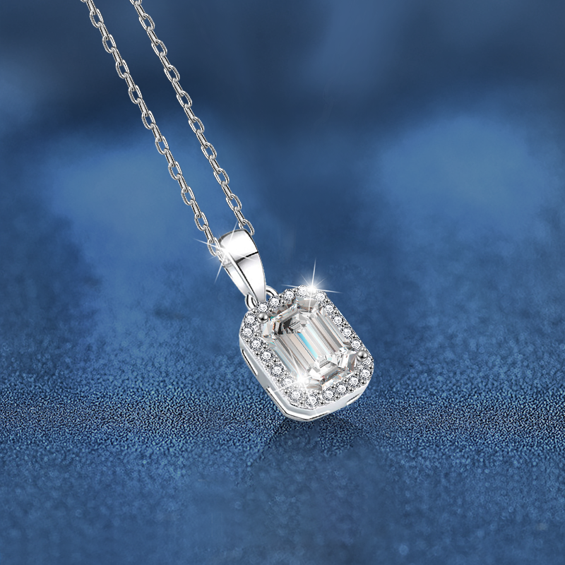 S25 Sterling Silver Square Necklace with Zircon Pendant