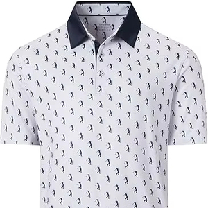T-shirt polo à manches courtes 100% coton pour homme Tops de golf imprimés coupe ajustée décontractés avec fermeture éclair Tissu tricoté anti-rides - Product Image 1