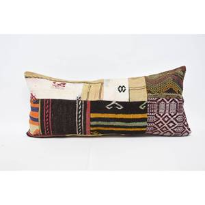 Multicolor Wool Kilim <b>18x18</b> Inch Decorative Accent Pillow Woven with Vintage Fluffy Leaves Pattern 16x36 Inch Patchwork Cushion - Product Image 1