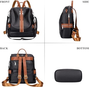 Brown & Black Genuine Leather Womens Backpack Purse Versatile <b>Ladies</b> <b>Rucksack</b> Shoulder <b>Handbag</b> with Coin Purse - Product Image 4