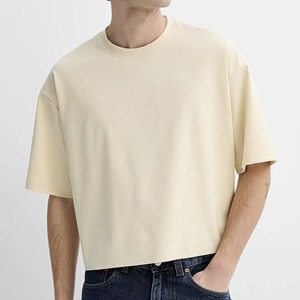 Poids lourd surdimensionné épais coton hommes col montant Boxy coupe courte T-Shirt Logo personnalisé blanc goutte épaule formelle tricoté Style - Product Image 5