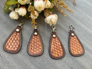 Hand Carved <b>Tooled</b> <b>Leather</b> Keychains Promotional Car Keyrings Genuine Cowhide <b>Leather</b> Accessories Cute Keychains for Unisex - Product Image 2