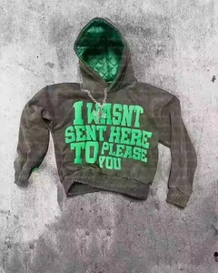 Ropa de calle personalizada de lana, forro de algodón grueso doble Vintage, lavado ácido, Sol desteñido, sudaderas con capucha con estampado personalizado para hombre - Product Image 1