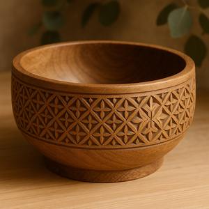 Bol en bois moderne avec perforation circulaire festive élégante avec insert en verre intérieur pour la cuisine et la décoration de fête - Product Image 2