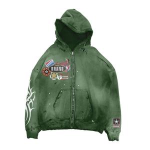 Venta al por mayor de gran tamaño personalizado Zip Up Hoodies 430 GSM Raw Hem Hombres Sudadera con capucha de gran tamaño Sun Faded Acid Wash para los hombres para el invierno - Product Image 1