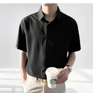 Camisa de manga corta para hombre, holgada, unisex, básica, cuello polo, estilo coreano de oficina - Product Image 4