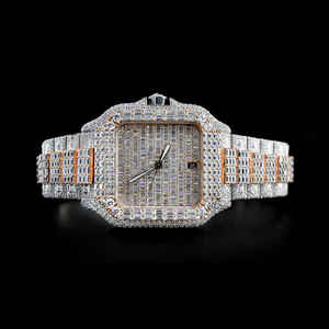Reloj Moissanite de lujo más vendido con logotipo personalizado VVS Clarity Diamond Iced out Square Case-Precio al por mayor - Product Image 1