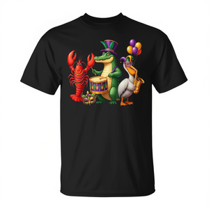 T-Shirt Promozionale Mardi Gras New Orleans Louisiana con Alligatore, Gambero e Pellicano - Product Image 2