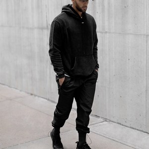 เสื้อฮู้ดดี้สีดำทรงโอเวอร์ไซส์แบบวินเทจ ซักย้อมสีแบบสโตนวอช สำหรับผู้ชาย รุ่นพรีเมียมพิเศษ - Product Image 4