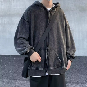 Hoodies Custom <b>Black</b> Vintage Wash <b>Fleece</b> Hoodie Jacket <b>Men</b> Winter Stylish Jacket Drop Shoulder Acid Washed Hoodies Process Impex - Product Image 4