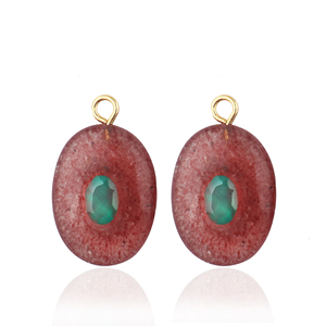 Conector de ónix verde y cuarzo fresa roja al por mayor, conector ovalado de doble piedra preciosa hecho a mano para la fabricación de joyas - Product Image 3