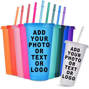 Factory Wholesale Custom Logo 24oz Bpa Free <strong>Reusable</strong> Plastic Iced Coffee Drinkware Color Glitter Tumbler <strong>Cups</strong> With Lid and Straw - Product Image 1