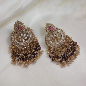 Designer Gold Plated <b>Dangling</b> <b>Earrings</b> with Crystals and <b>Pearls</b> Perfect for Ethnic & Western Outfits - Product Image 5