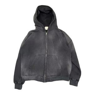 Sudadera con Capucha Personalizada de Lujo, Estilo Urbano, Felpa, Lisa, Vintage, Extra Grande, Lavada al Ácido, Desteñida por el Sol, Desgastada, con Cierre - Product Image 1