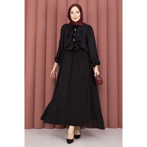 Conjunto de Hiyab Negro Informal para Mujer con Falda con Detalle de Volantes, Tela Modal Transpirable - Product Image 3