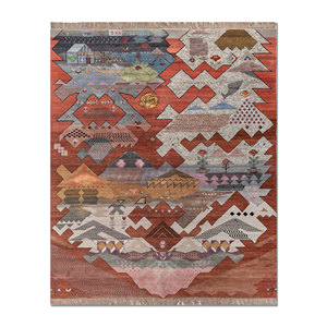 Freedom Manchaha Large Area Hand Knotted Wool & Bamboo <b>Silk</b> Rug <b>Red</b> Orange Patchwork Design for Home Hallway for Teens-Les-8387 - Product Image 1