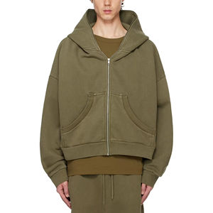 Sudadera con Capucha Gruesa de Algodón con Cremallera Completa, Personalizada al por Mayor, OEM, Holgada, con Hombros Caídos, Lisa, para Hombre - Product Image 4