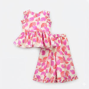 Ensemble Kurta Palazzo pour filles Shoryam Fashion, imprimé numérique rose, entièrement cousu, vêtements ethniques pour enfants, style indien pakistanais, fête d'été - Product Image 2