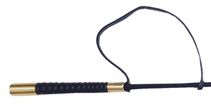 Fouet à cheval en cuir de qualité supérieure avec manche en laiton, modèle LASS-7500, 27 pouces, fabriqué en Inde - Product Image 3