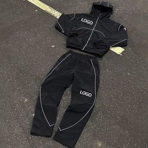 Chaqueta y pantalones de nailon con cremallera, chándales de poliéster para correr de dos piezas, conjunto de chándal cortavientos de nailon personalizado de retazos - Product Image 6