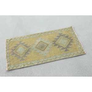 Vintage Small Rug, 1.5x3 ft Turkish Rug, <b>Yellow</b> Southwestern <b>Wool</b> Rug - Product Image 3