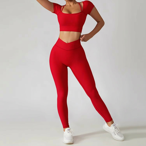 Yoga Suit Active Wear 2-Piece Set Quick Dry Gym Fitness Women's Yoga Sets High Waist Leggings Crop Top Sportswear - Product Image 1