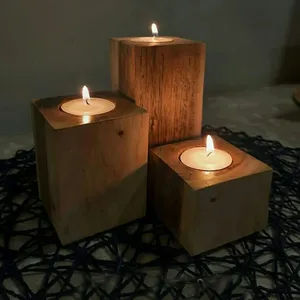Handmade Natural Acacia Wood Color <b>Candlestick</b> Holder Price's Polished Wooden Candle Stand Christmas <b>Glass</b> Material Candleholder - Product Image 6