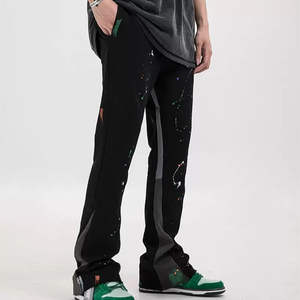 Pantalon évasé coupe ajustée à cordon de serrage pour hommes | Pantalon en polaire évasé à jambe large pour hommes Heavy Bootcut Stretch Baggy Hip Hop Streetwear - Product Image 1