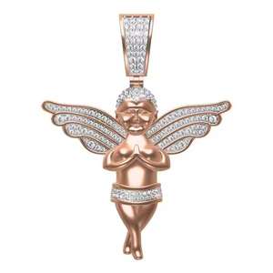 Pendentif Moissanite en Argent Sterling 12 Carats, Ange Cherubin de Luxe, Style Hip Hop, Mignon Ange Gardien Plaqué Or Rose, Unisexe - Product Image 1