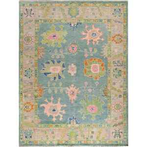 Direct Factory's Handknotted Wool Traditional Oushak Rug Modern Pastel Colorful Turkish Floral Non-Slip PET Friendly Low Pile - Product Image 1