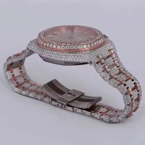 VVS Moissanite diamant hommes montre-bracelet de luxe plaqué or rose fait à la main glacé Bustdown mouvement automatique 41mm Style Hip Hop - Product Image 2