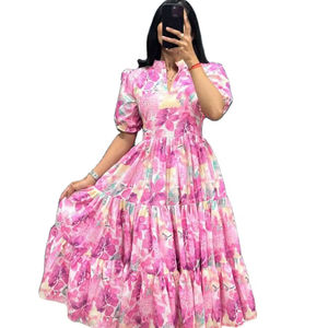 Vestido Kurti de Mujer para Fiesta en la Playa, Tela de Seda Georgette, Bordado Intenso, Estampado Floral, Protección Solar, Largo hasta la Rodilla, en Oferta - Product Image 1
