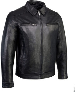 Veste coupe-vent unisexe en cuir de mouton à col montant fin avec impression en relief, imperméable et respirante, fermeture éclair - Product Image 2