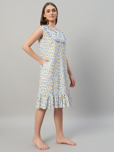 Camisón corto de algodón para mujer, camisón con estampado floral - Product Image 4