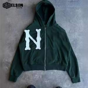 Estilo de tendencia Precio al por mayor Apliques desgastados Parche bordado Zip up Sun Faded Sudadera con capucha unisex - Product Image 1