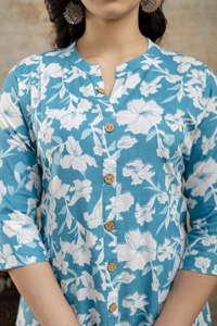 High Quality Hand Made Ethnic <b>2</b> <b>Pieces</b> Kurta <b>Set</b> For Women Wedding Casual Wear V-neck Long Sleeve Floral Print Gift For Her - Product Image 6