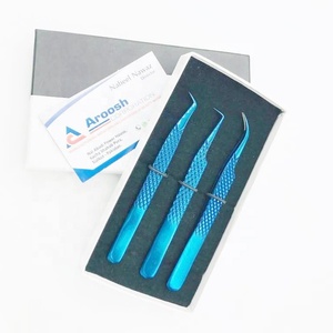 Venta al por mayor de pinzas para extensiones de pestañas de agarre de diamante de acero inoxidable sólido logotipo personalizado punta de fibra azul de plasma sostenible - Product Image 5